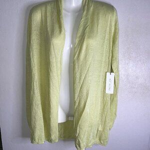 Rachel Zoe Cardigan Size M Lime Green Open Front Sweater Long Sleeve 100% Linen